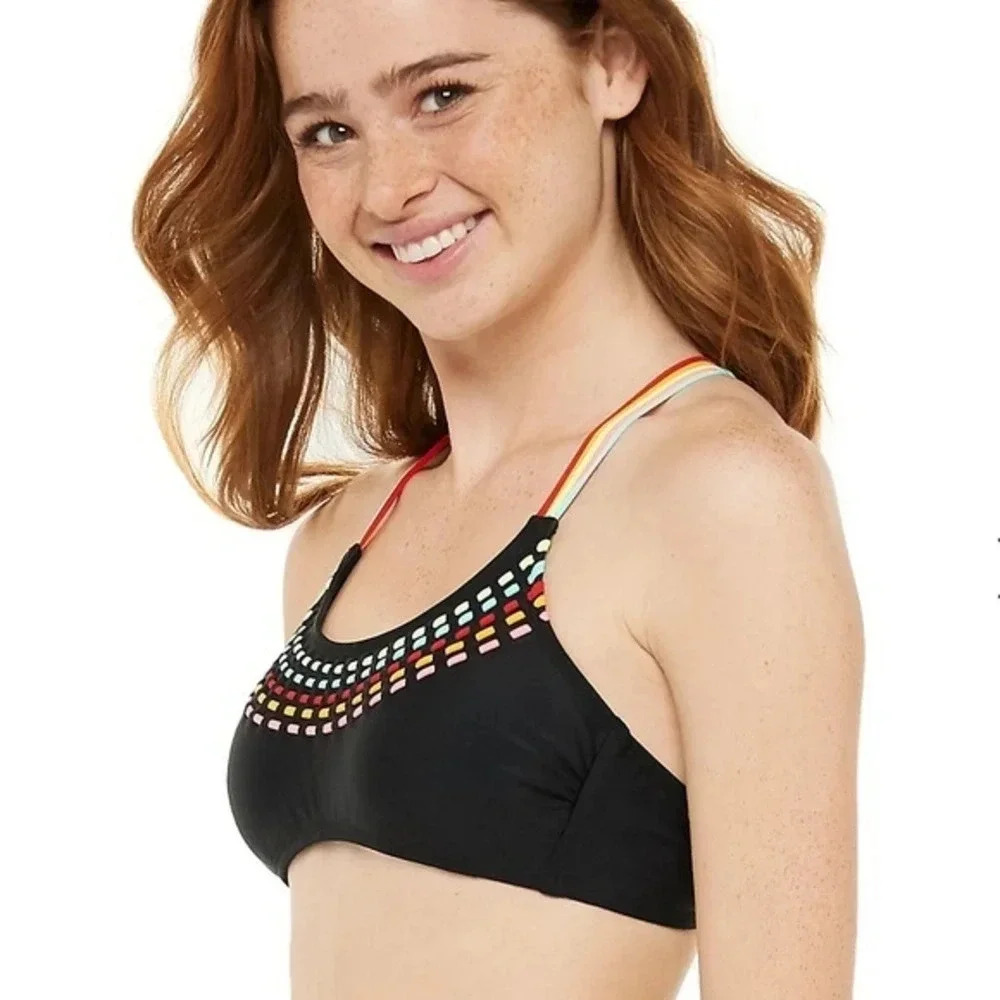 Juniors' Embroidered‎ Bralette Swim Top